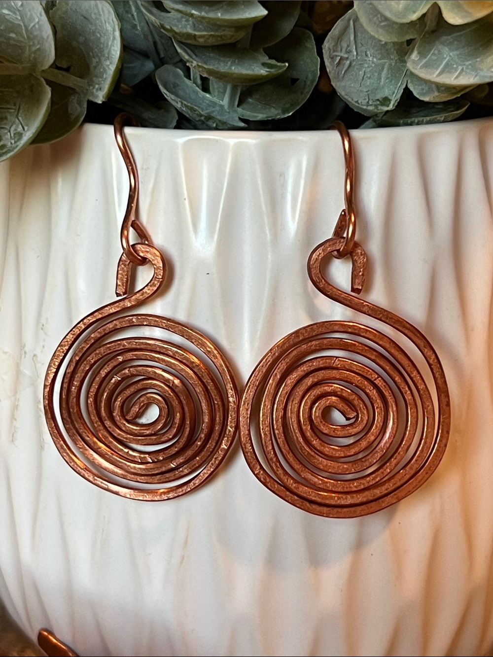 Handcrafted Copper Spiral Drop Earrings - Women Jewelry